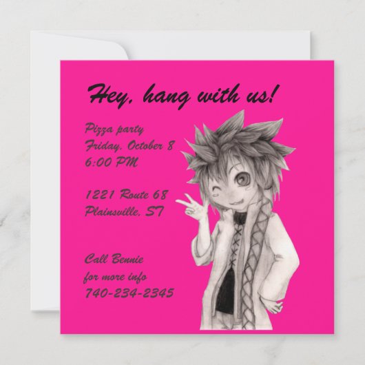 Invitation Mignonne type Anime, dessin original (Devant)