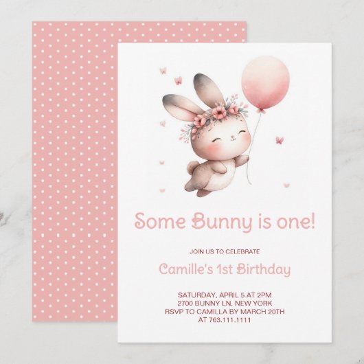 Invitation Mignonne Un lapin devient une fille Anniversaire (Devant / Derrière)