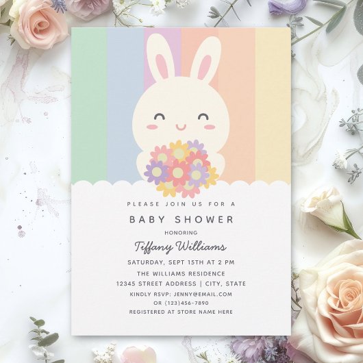 Invitation Mignonne un lapin est sur le chemin Baby shower fi
