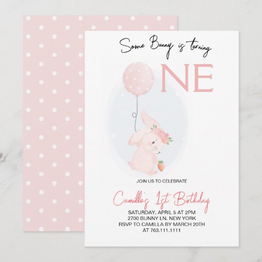 Invitation Mignonne Un Lapin Tournera Un Anniversaire (Devant / Derrière)