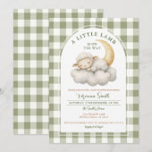 Invitation Mignonne Un petit baby shower d'agneau Boho vert e (Devant / Derrière)