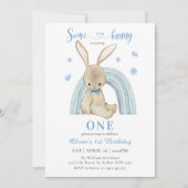 Invitation Mignonne Un Petit Lapin Tournera Un Garçon Premier (Devant)