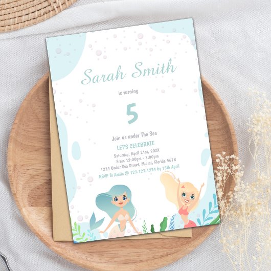 Invitation Mignonne Under the Sea Party pour les filles