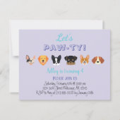 Invitation Mignonne Violet Faisons Pawty Fille Chiot Fête d'a (Devant)