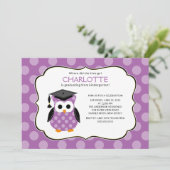 Invitation Mignonne violet Pois Grad Owl Girl Graduation (Debout devant)