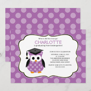 Invitation Mignonne violet Pois Grad Owl Girl Graduation