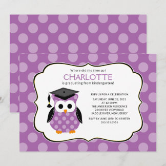 Invitation Mignonne violet Pois Grad Owl Girl Graduation