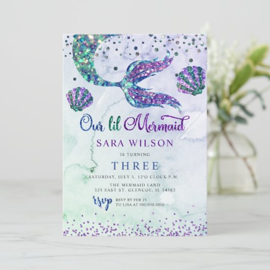 Invitation Mignonne violet vert Parties scintillant moderne S (Debout devant)