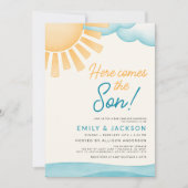 Invitation Mignonne Voici le Fils Baby Boy Shower (Devant)