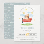 Invitation Mignonne volez au-dessus de l'ours en peluche Anim (Devant / Derrière)