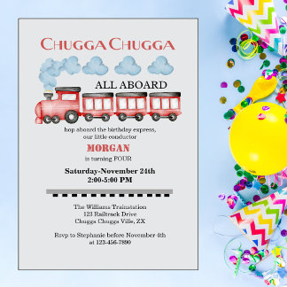 Invitation Mignonne Watercolor Red Train N'importe quel âge A