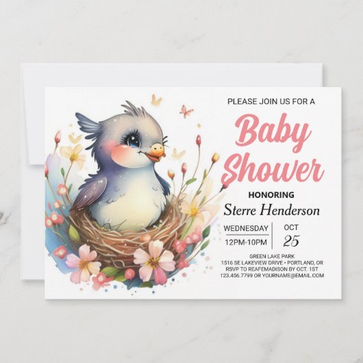 Invitation Mignonne Whimsical dans le Baby shower d'oiseaux d (Devant)