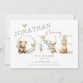 Invitation Mignonne Wild One Bois de forêt 1er anniversaire G (Devant)
