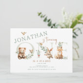 Invitation Mignonne Wild One Bois de forêt 1er anniversaire G (Debout devant)