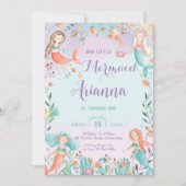 Invitation Mignonnes filles aux sirènes Anniversaire sous la  (Devant)