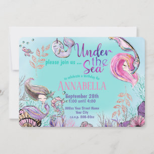 Invitation Mignonnes petites sirènes sous la fête de la mer