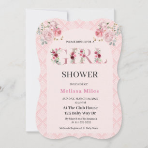 Invitation Mignonnes Roses Gold lettres florales Baby shower