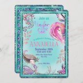 Invitation Mignonnes sirènes sous la Parties scintillant Turq (Devant / Derrière)