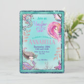 Invitation Mignonnes sirènes sous la Parties scintillant Turq (Debout devant)