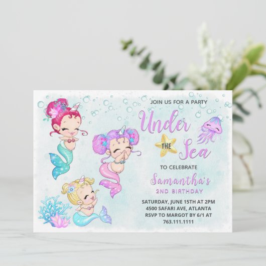 Invitation Mignonnes sous la mer fête d'anniversaire (Debout devant)