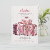 Invitation Mignonnes valises vintage malle rose universitaire (Debout devant)