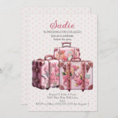 Invitation Mignonnes valises vintage malle rose universitaire (Devant / Derrière)