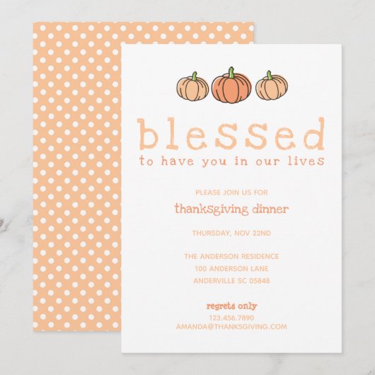 Invitation Mignons Citrouilles Béni Pois Thanksgiving (Devant / Derrière)