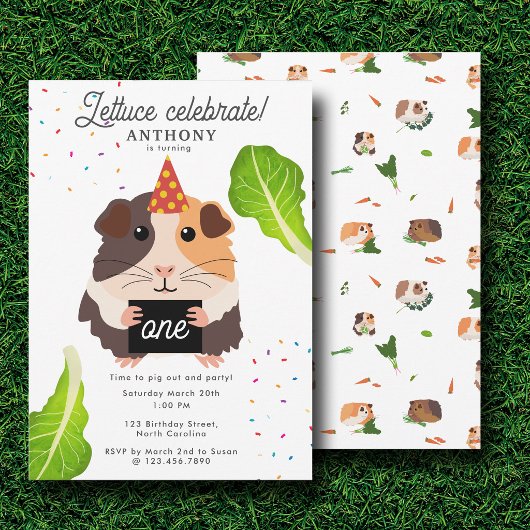 Invitation Mignons Cochons d'Inde Drôles Fête d'anniversaire