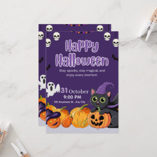 Invitation Mignons enfants joyeux Halloween chat noir