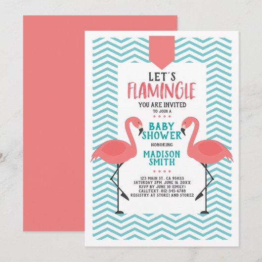 Invitation Mignons Flamants roses Tropical Flamingle Baby sho (Devant / Derrière)