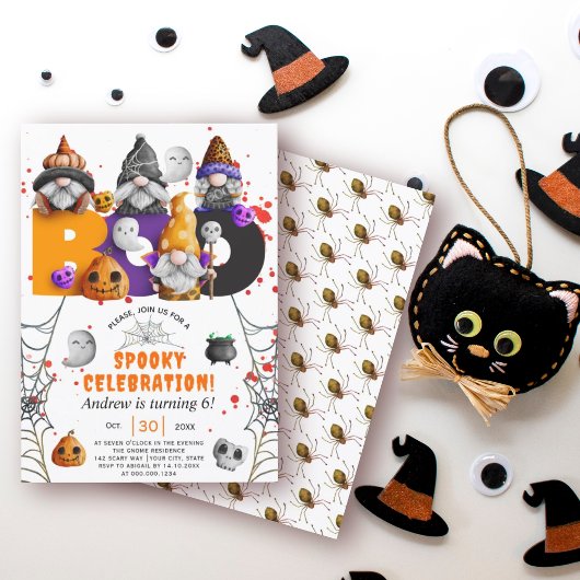 Invitation Mignons gnomes BOO Halloween anniversaire de enfan