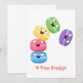 Invitation Mignons macarons illustration de dessin animé drôl (Devant / Derrière)