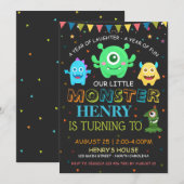 Invitation Mignons monstres premier anniversaire Personnalise (Devant / Derrière)
