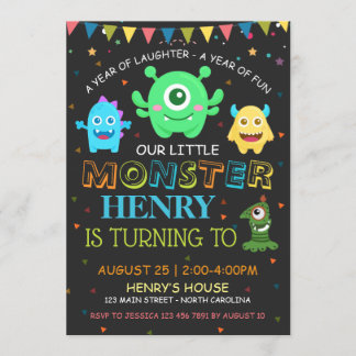 Invitation Mignons monstres premier anniversaire Personnalise