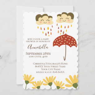 Invitation Mignons nuages de pluie et parapluie Neutre genre
