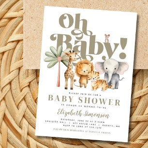 Invitation Mignons Oh Bébé Animaux de Safari Fête de Naissanc