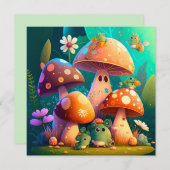 Invitation Mignons petits champignons verts adorables (Devant / Derrière)