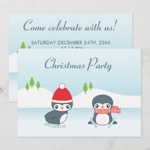 Invitation Mignons pingouins patinant à la fête de Noël