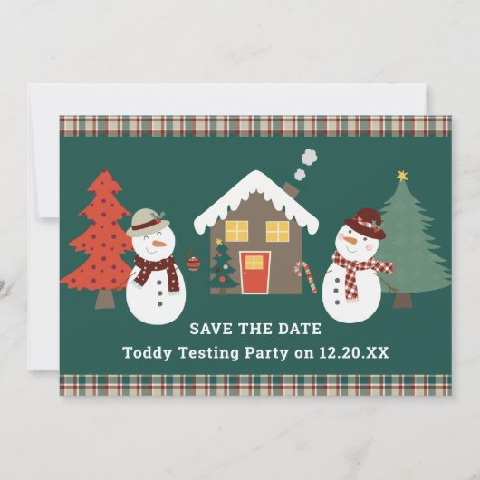 Invitation Mignons Snowmen Noël Plaid Save the Date Party (Devant)