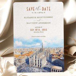 Invitation Milan Duomo Enregistrer la date aquarelle