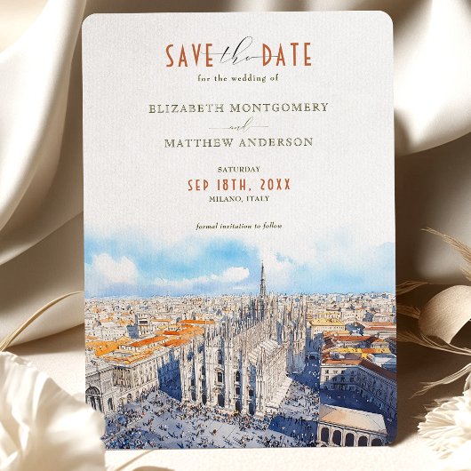 Invitation Milan Duomo Sauvegarder la date Aquarelle