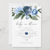 Invitation MILENA Baby shower de jardin Floral bleu Dusty (Devant)