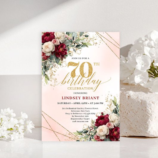 Invitation Milestone Gold Floral 70th Birthday Party Invites
