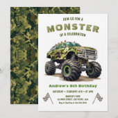 Invitation Militaire Monster Camion Garçon Anniversaire (Devant / Derrière)