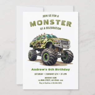 Invitation Militaire Monster Camion Garçon Anniversaire