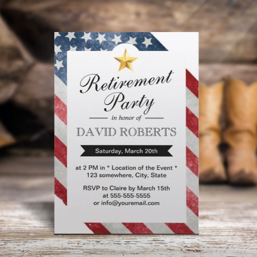 Invitation Militaire Retraite Gold Star & American Flag