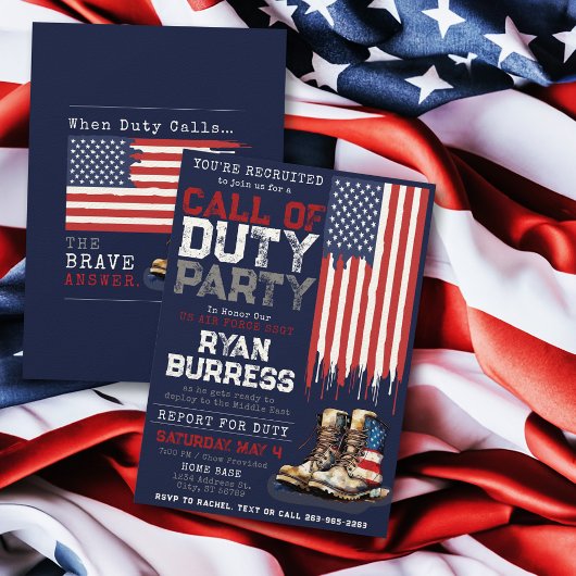 Invitation Militaire US Drapeau BLUE Déploiement Farewell Par