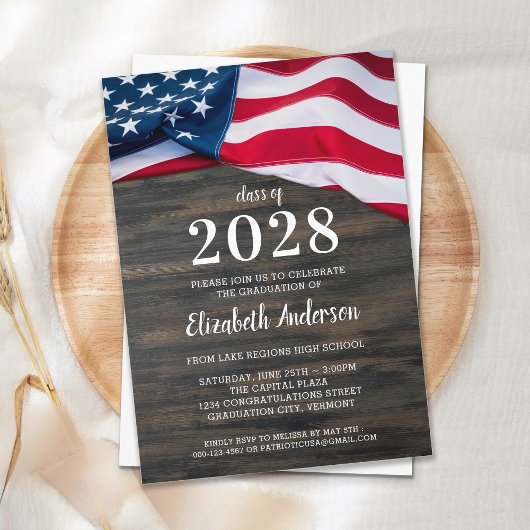 Invitation Militaire USA American Flag Patriotic Graduation E