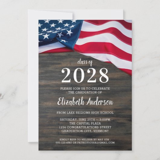 Invitation Militaire USA American Flag Patriotic Graduation E (Devant)