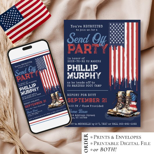 Invitation Military Send Off US Flag Boots Party Going Away